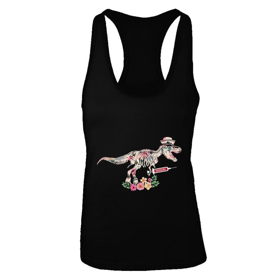 Nursing Nurse Saurus Dinosaur T-Rex-T-Shirt & Tank Top-Women's Ideal Racerback Tank-Black