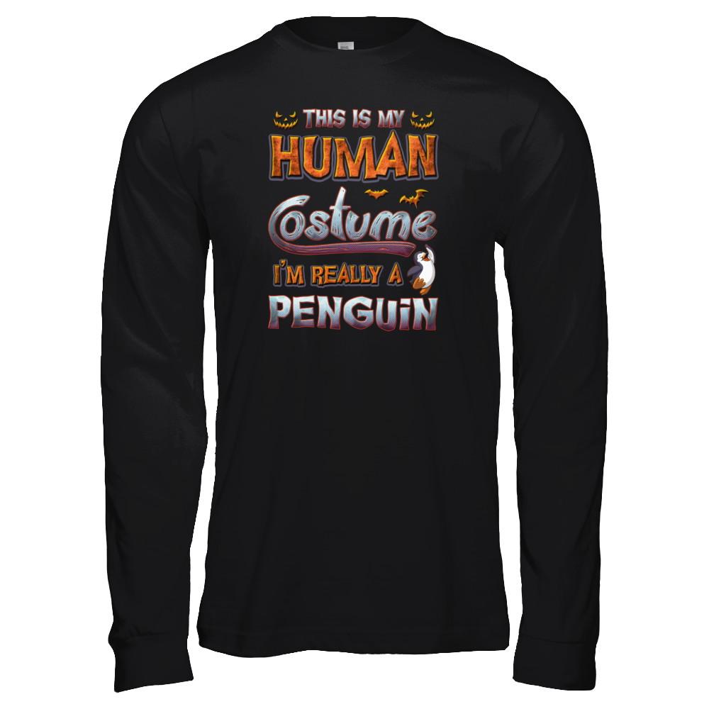Penguin Halloween My Human Costume I'm Really A Penguin-T-Shirt & Tank Top-Long Sleeve T-Shirt-Black
