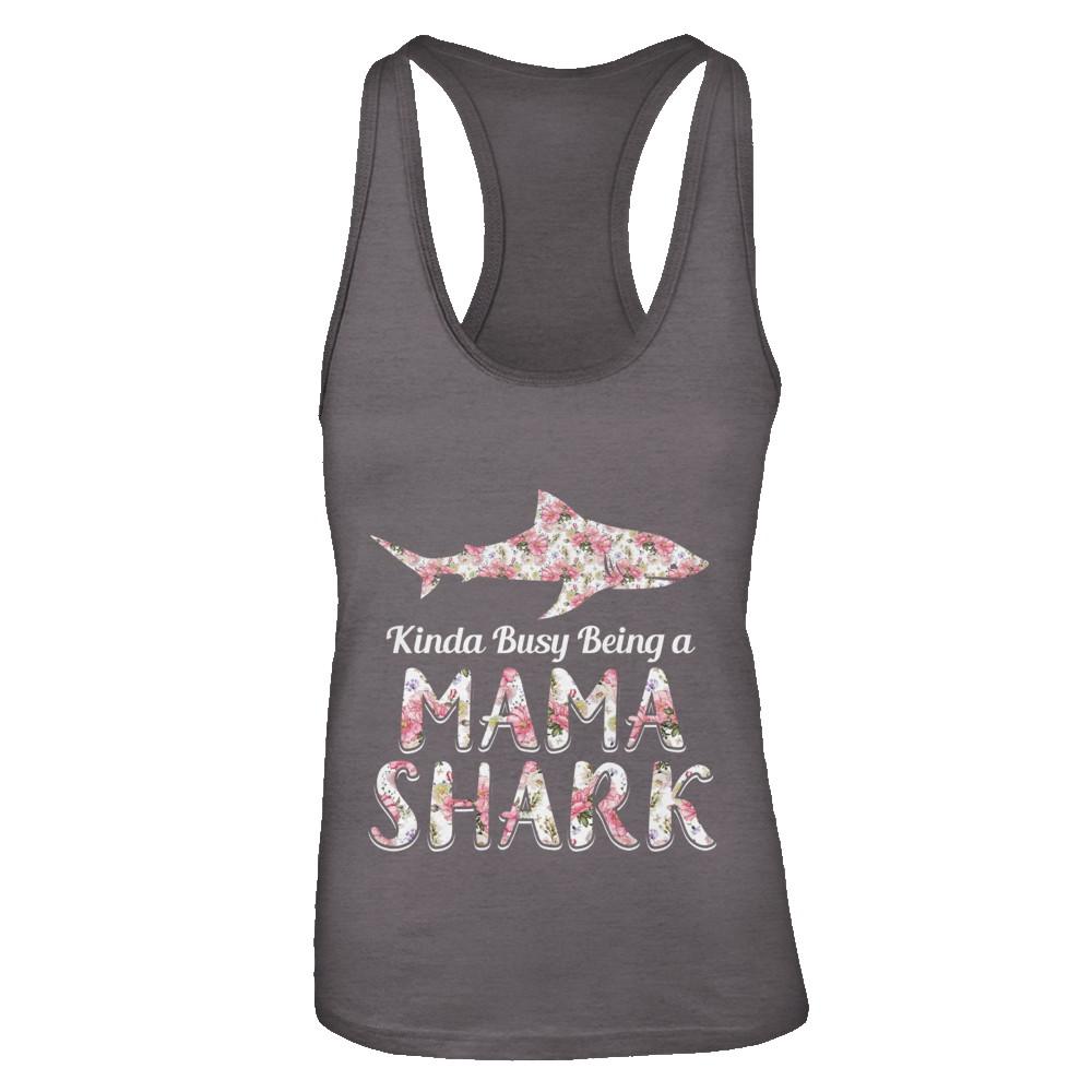 Mama Shark Kinda Busy Being A Mamashark-T-Shirt & Tank Top-Women's Ideal Racerback Tank-Dark Grey