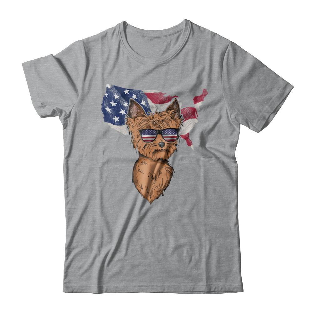 Funny Patriot Yorkie Dog 4Th Of July American Flag-T-Shirt & Hoodie-Classic T-Shirt-Sport Grey