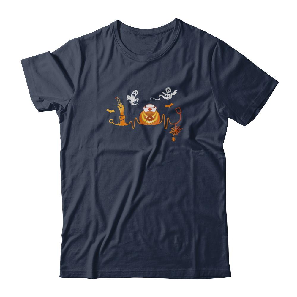 Funny Nurse Nursing Stethoscope Pumpkin Halloween-T-Shirt & Tank Top-Classic T-Shirt-Navy