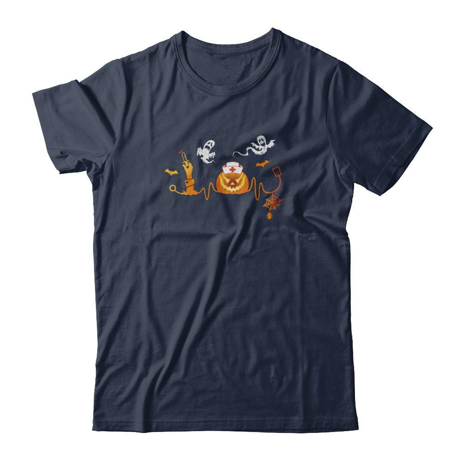 Funny Nurse Nursing Stethoscope Pumpkin Halloween-T-Shirt & Tank Top-Classic T-Shirt-Navy