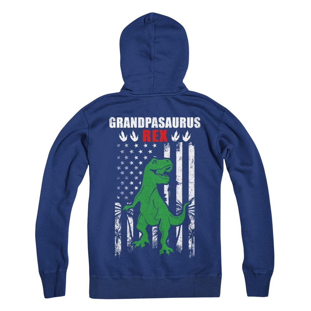GranpaSaurus Grandpa Dinosaur Rex American Flag Fathers Day-T-Shirt & Hoodie-Pullover Hoodie-Deep Royal
