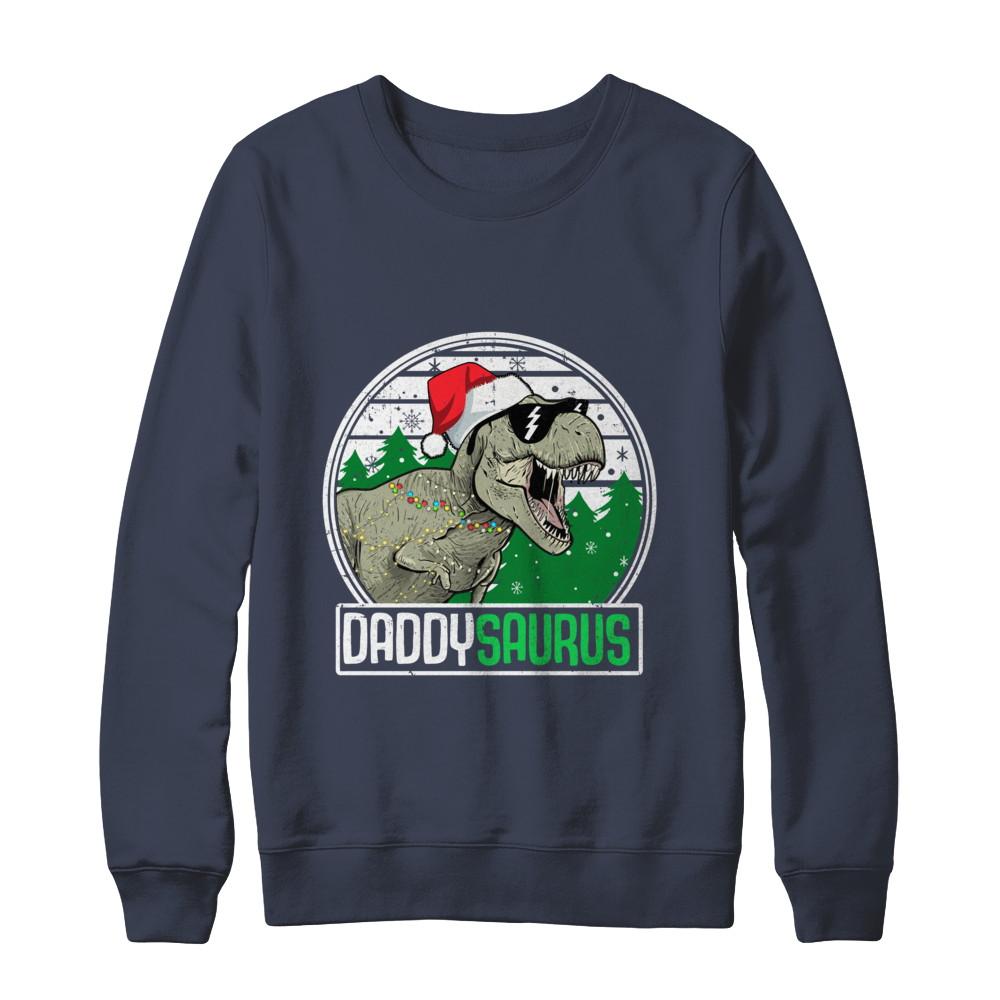 Daddysaurus Daddy Dinosaur T-Rex Family Christmas-T-Shirt & Sweatshirt-Crewneck Sweatshirt-Navy