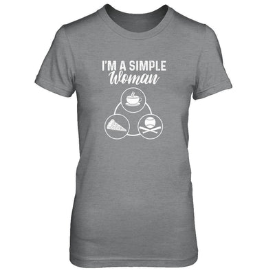 I'm A Simple Woman Coffee Pizza Baseball-T-Shirt & Tank Top-Women's T-Shirt-Sport Grey