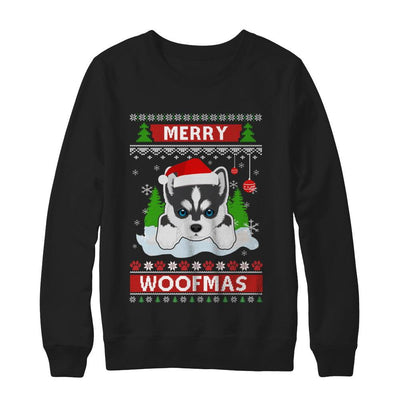 Siberian Husky Merry Woofmas Ugly Christmas Sweater-T-Shirt & Sweatshirt-Crewneck Sweatshirt-Black
