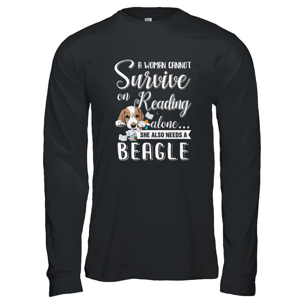 A Woman Cannot Survive On Reading Alone Beagle-T-Shirt & Tank Top-Long Sleeve T-Shirt-Black