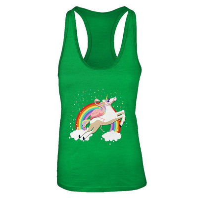 Flamingo Pink Bird Riding Unicorn-T-Shirt & Tank Top-Women's Ideal Racerback Tank-Kelly Green