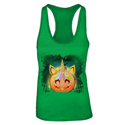 Kids Girls Unicorn Pumpkin Queen Halloween-T-Shirt & Tank Top-Women's Ideal Racerback Tank-Kelly Green