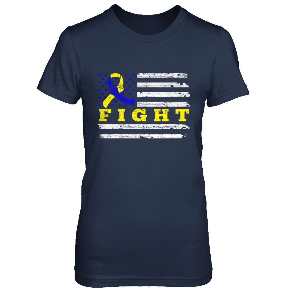 Fight Blue Yellow Ribbon US Flag Down Syndrome Awareness-T-Shirt & Hoodie-Women's T-Shirt-Navy