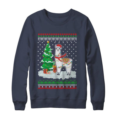 Xmas Alpaca Llama Santa Hat Ugly Christmas Sweater-T-Shirt & Sweatshirt-Crewneck Sweatshirt-Navy