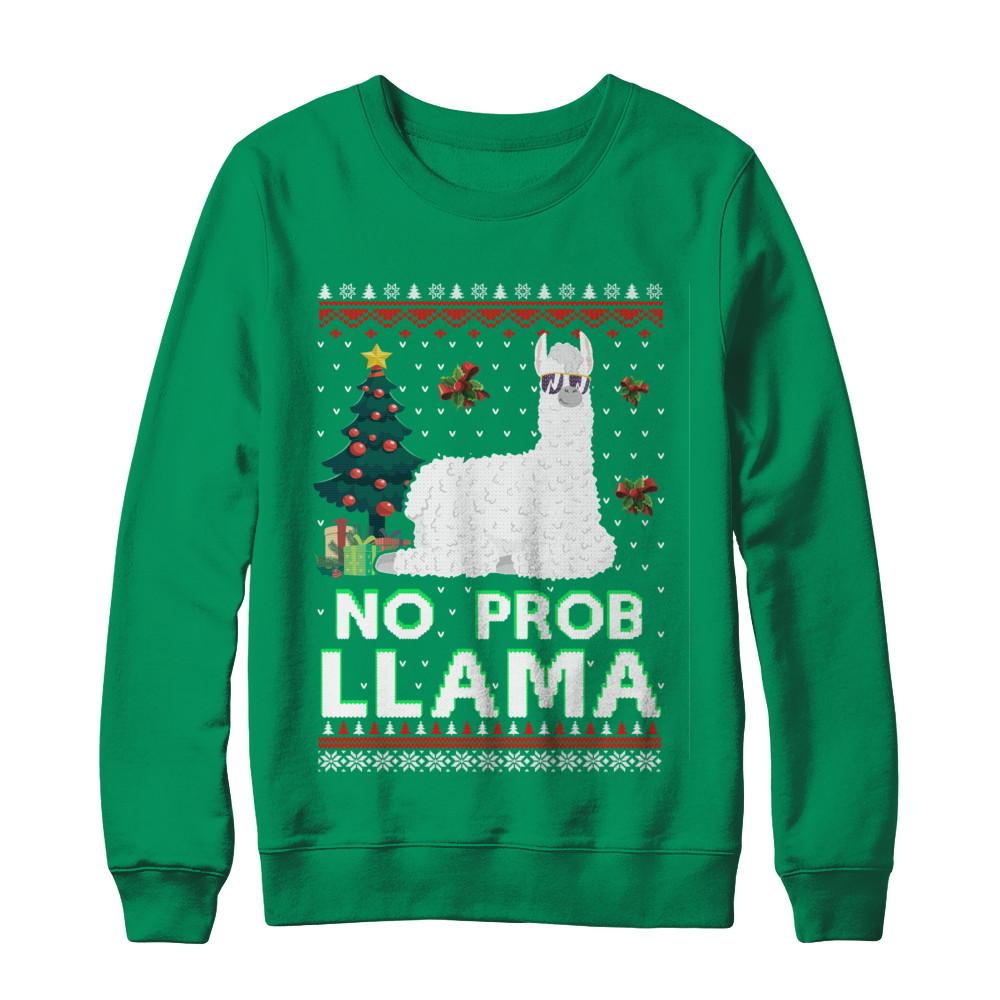 No Prob Llama No Drama Christmas Alpaca Sweater-T-Shirt & Sweatshirt-Crewneck Sweatshirt-Irish Green
