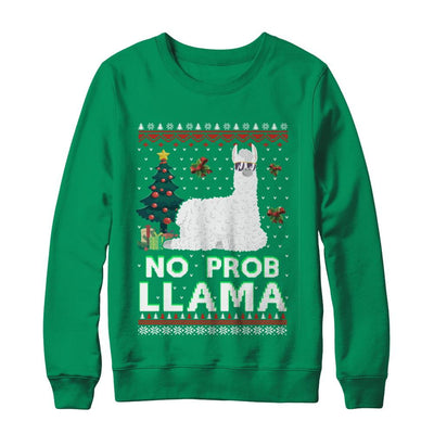 No Prob Llama No Drama Christmas Alpaca Sweater-T-Shirt & Sweatshirt-Crewneck Sweatshirt-Irish Green
