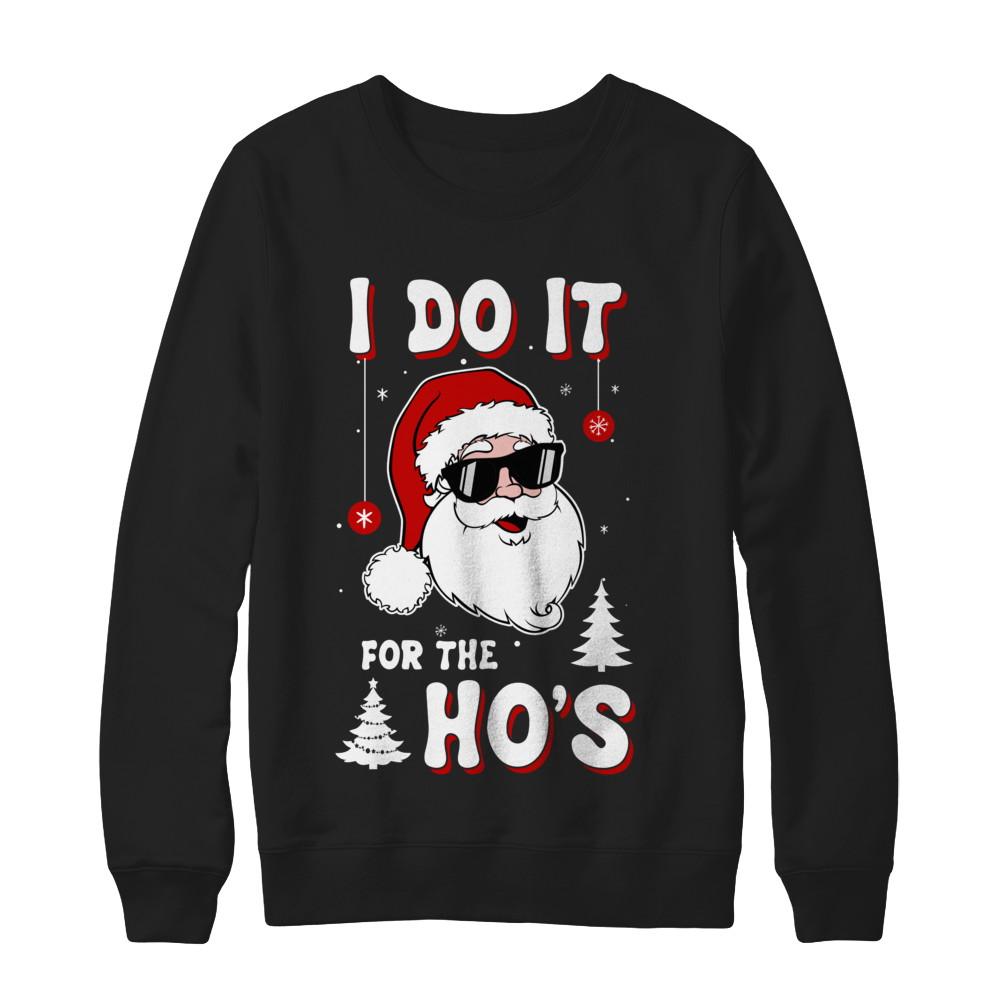 Funny Christmas Santa Ho Gift Cute Xmas Santa Naughty-T-Shirt & Sweatshirt-Crewneck Sweatshirt-Black