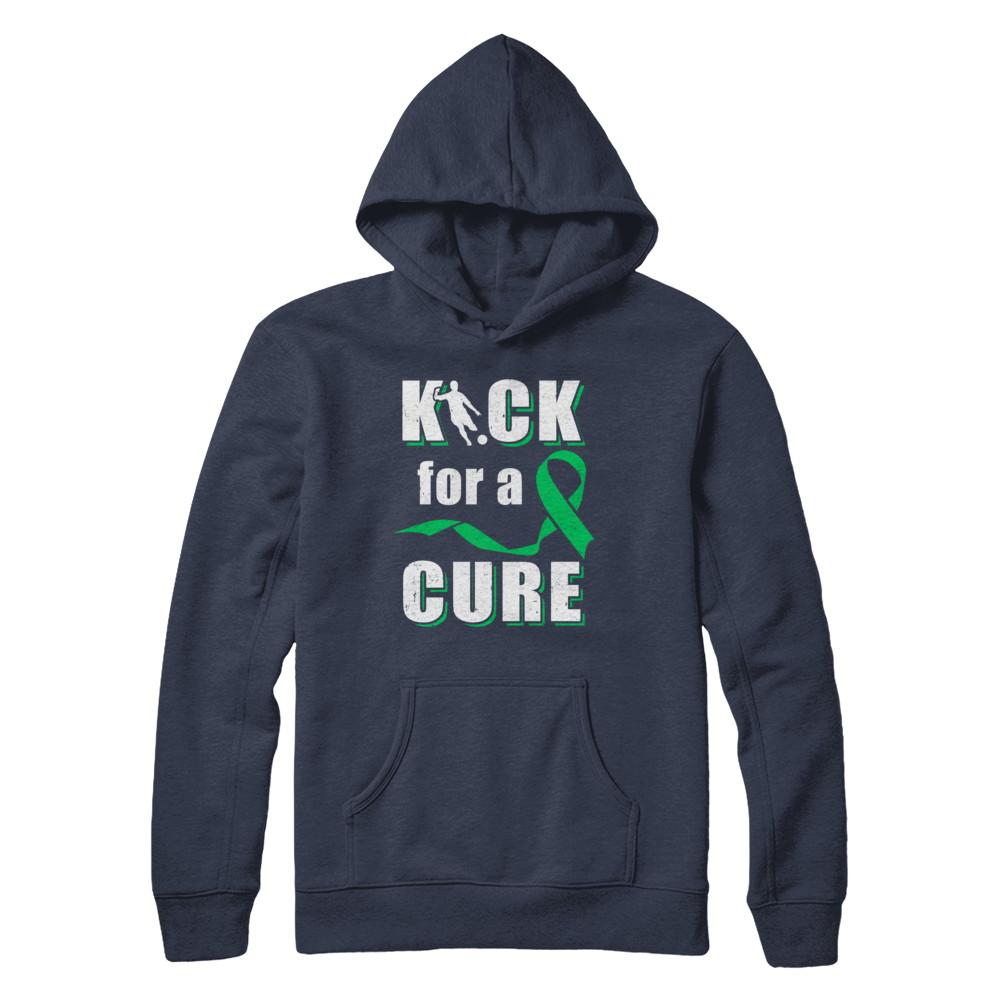 Kick For A Cure Soccer Green Liver Cancer Lymphoma Awareness-T-Shirt & Hoodie-Pullover Hoodie-Navy