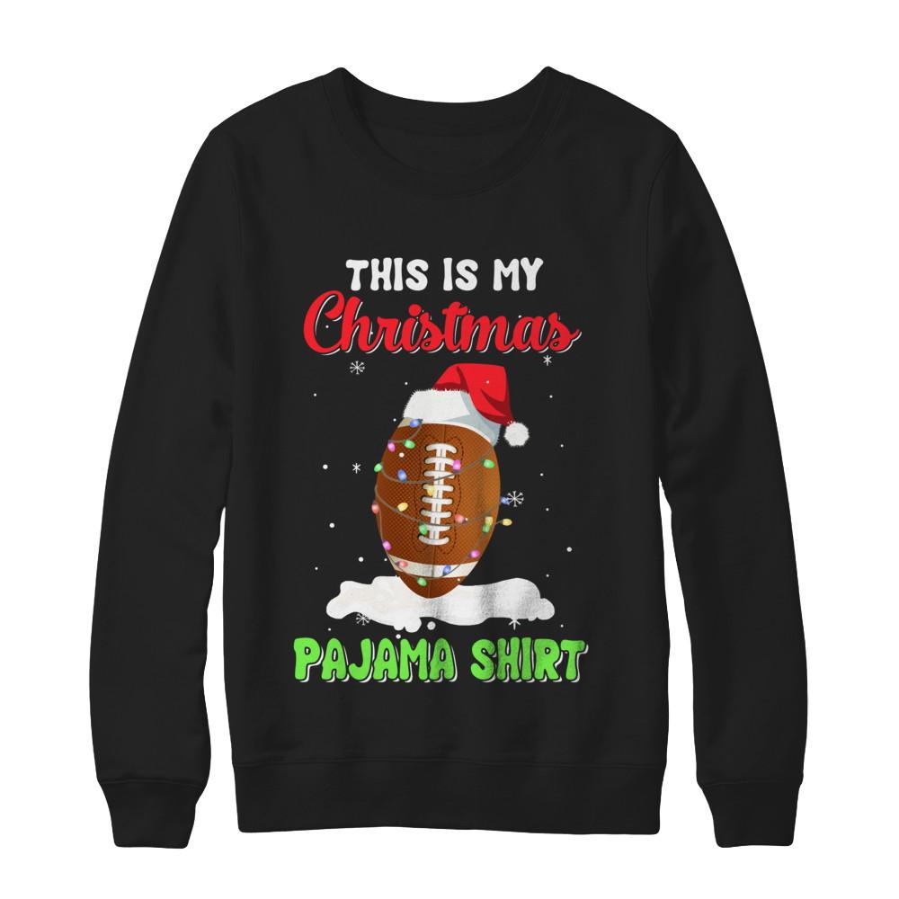 This Is My Christmas Pajama Xmas Football Santa-T-Shirt & Sweatshirt-Crewneck Sweatshirt-Black
