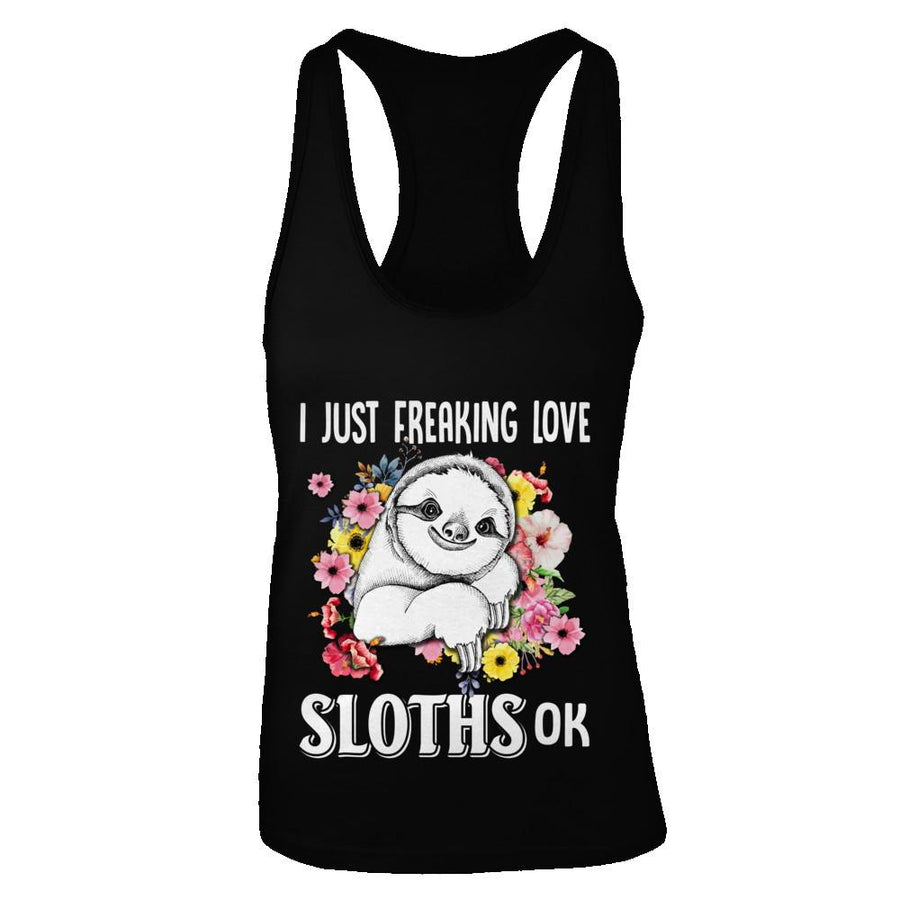 I Just Freaking Love Sloths-T-Shirt & Tank Top-Women's Ideal Racerback Tank-Black