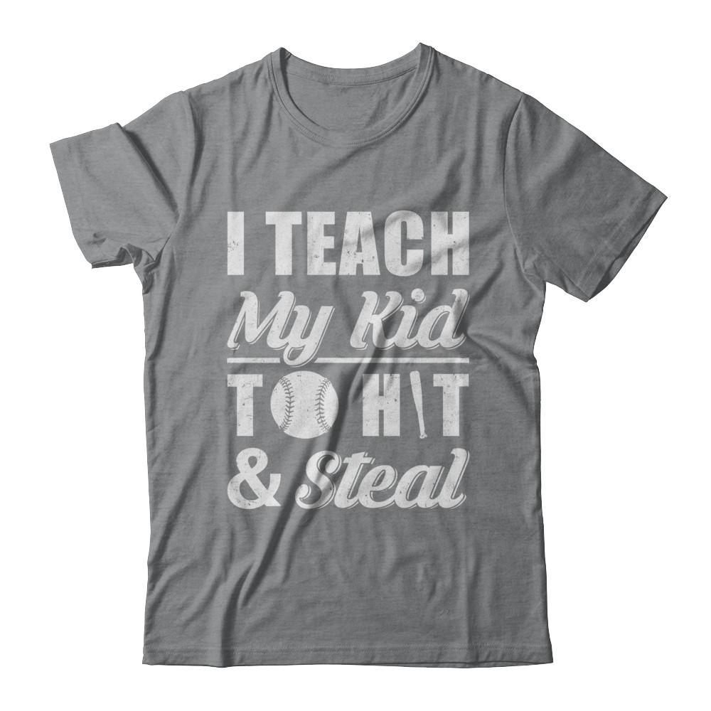 I Teach My Kid To Hit And Steal Kids Baseball Softball-T-Shirt & Hoodie-Classic T-Shirt-Sport Grey