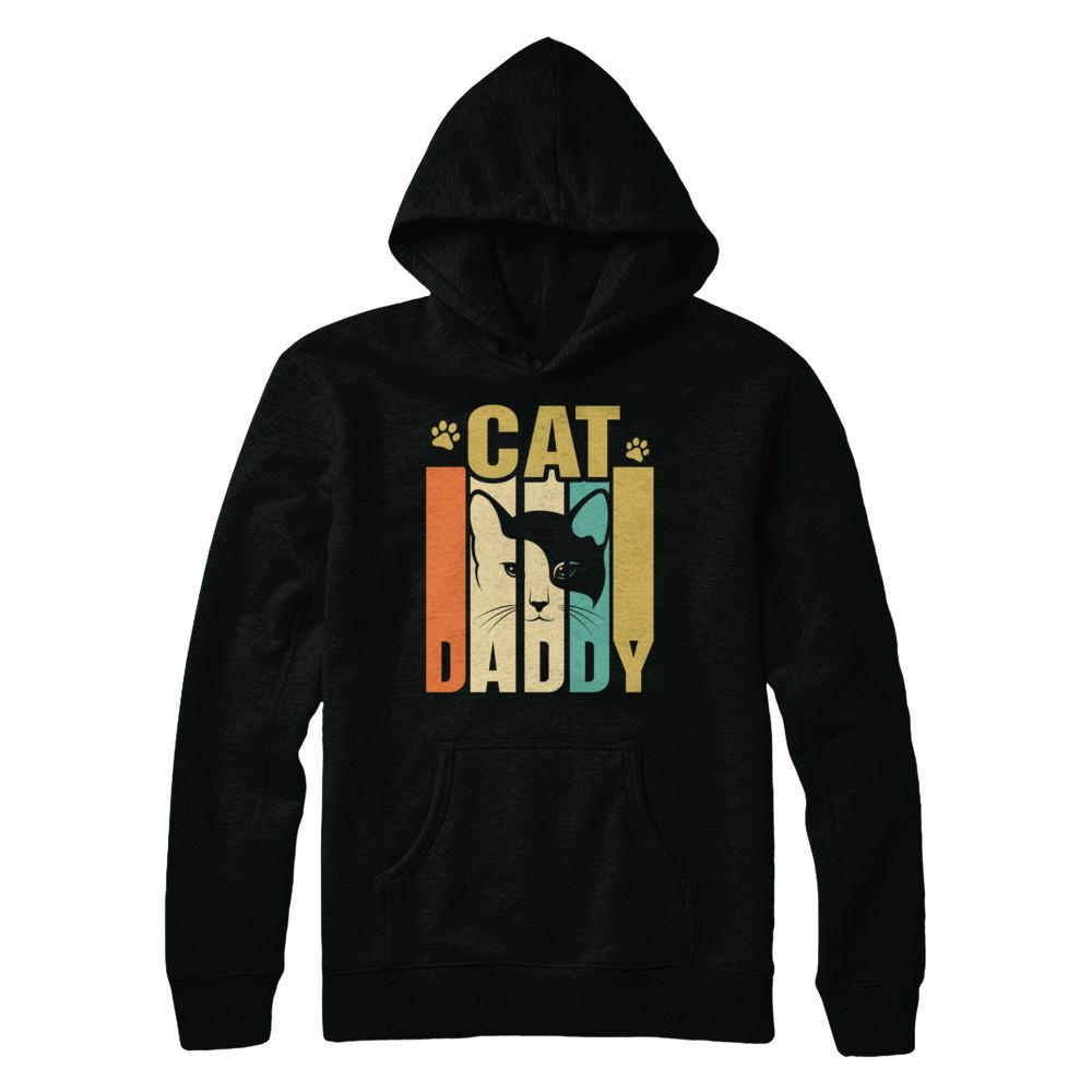 Retro Vintage Daddy Cat Father's Day Gift-T-Shirt & Hoodie-Pullover Hoodie-Black