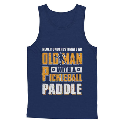 Never Underestimate Old Man With Pickleball Paddle-T-Shirt & Hoodie-Unisex Tank-Navy