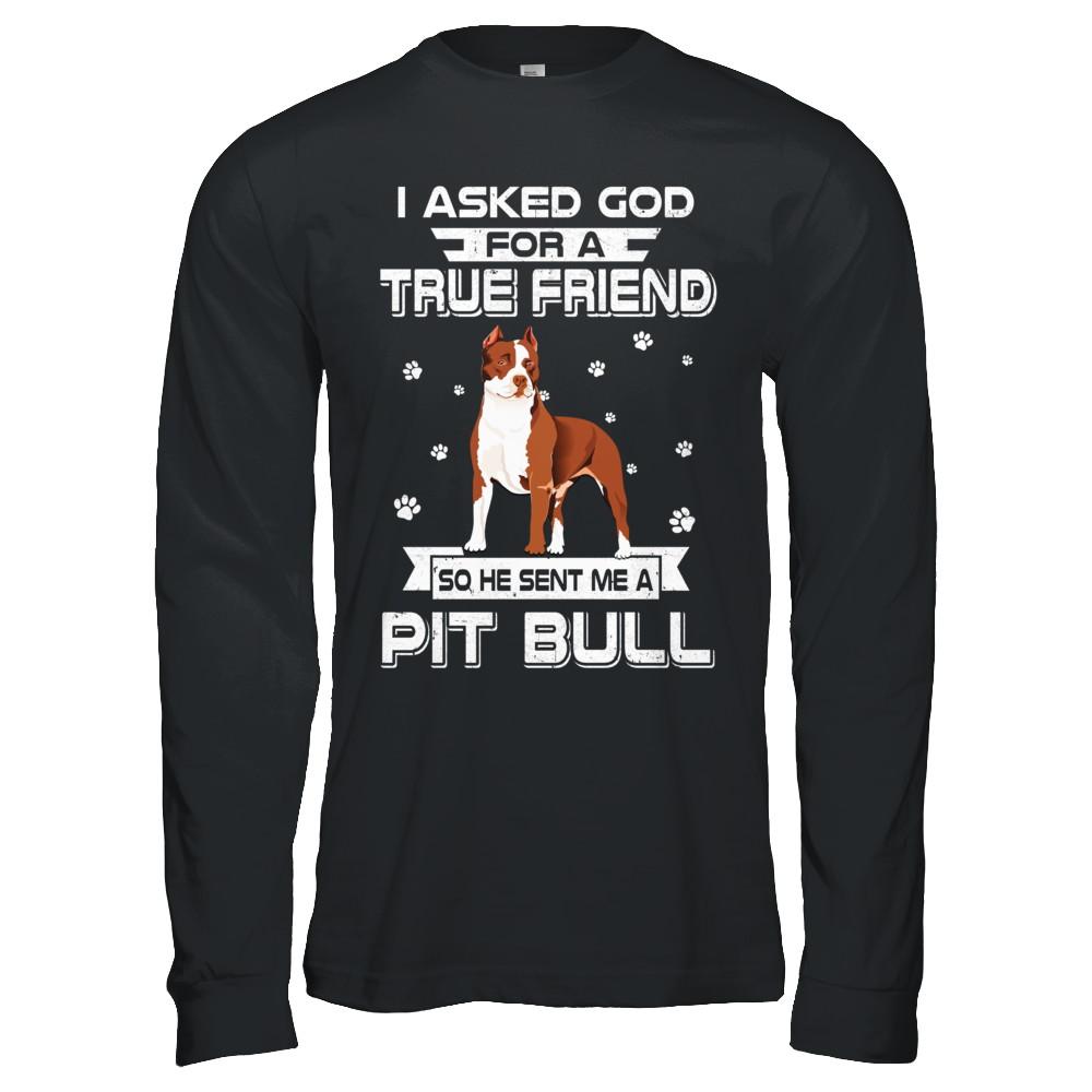 I Asked God For A True Friend So Sent Me Pitbull Dog-T-Shirt & Hoodie-Long Sleeve T-Shirt-Black