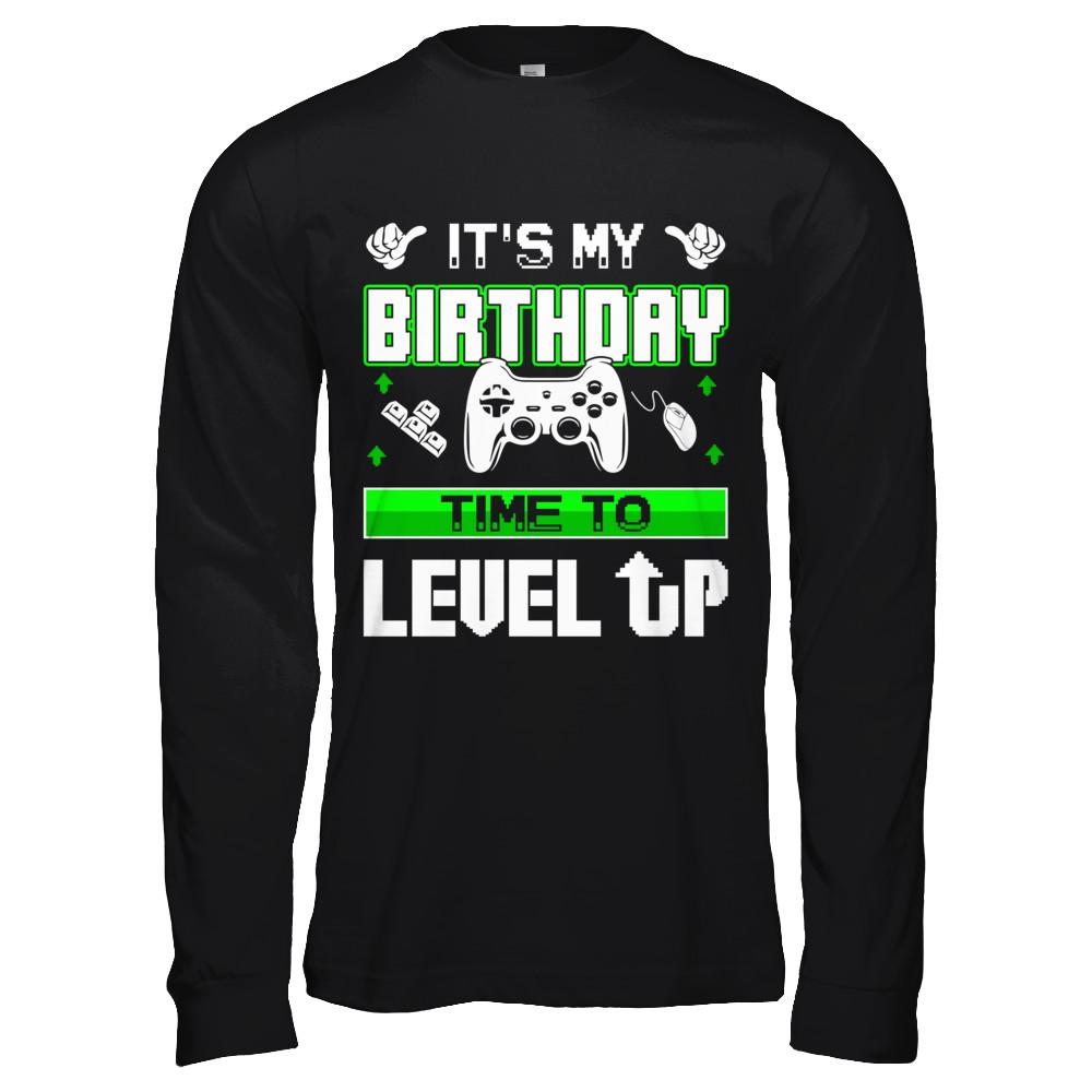 It's My Birthday Time To Level Up-T-Shirt & Hoodie-Long Sleeve T-Shirt-Black