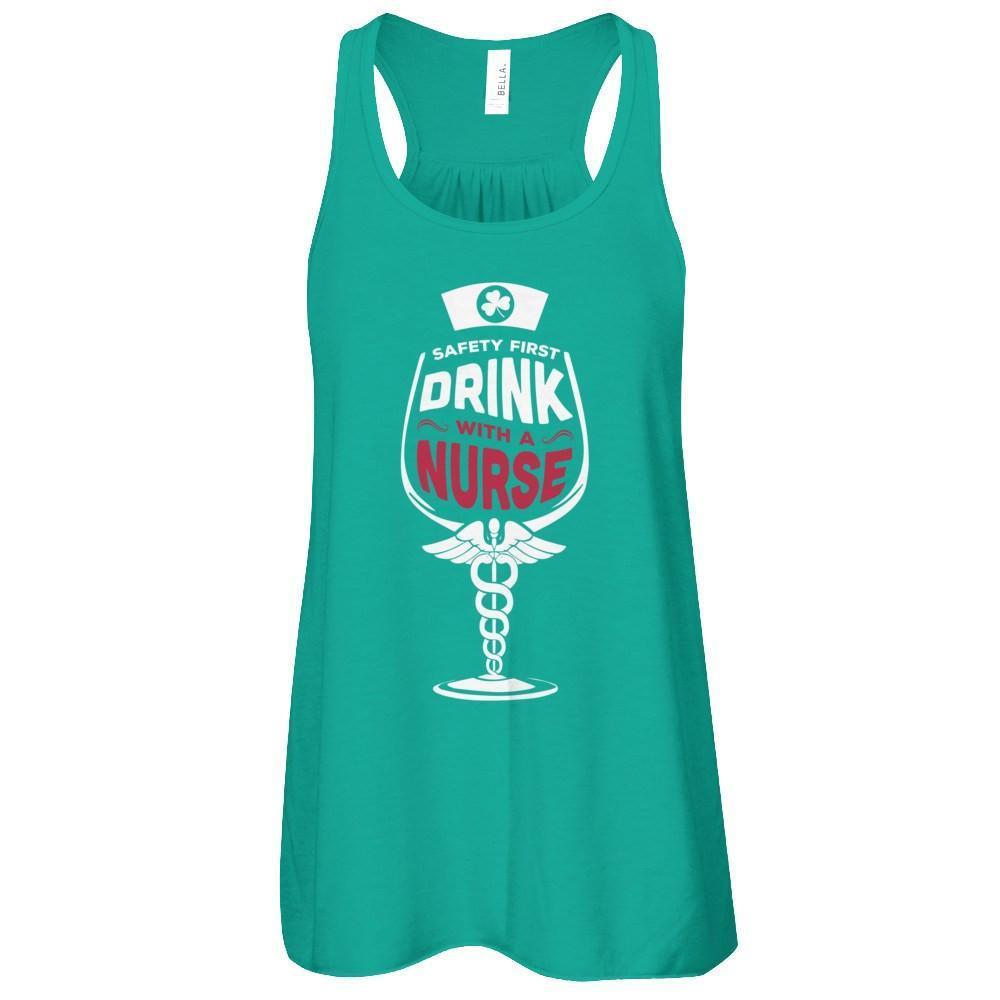 Irish Safety First Drink With A Nurse-T-Shirt & Hoodie-Women's Flowy Racerback Tank-Kelly