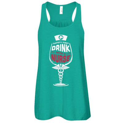 Irish Safety First Drink With A Nurse-T-Shirt & Hoodie-Women's Flowy Racerback Tank-Kelly