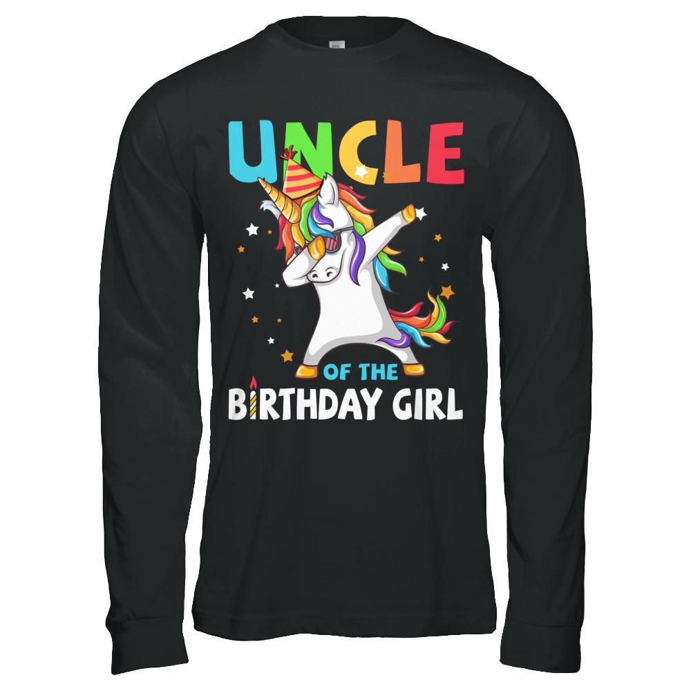 UNCLE Of The Birthday Girl Dabbing Unicorn Party-T-Shirt & Hoodie-Long Sleeve T-Shirt-Black