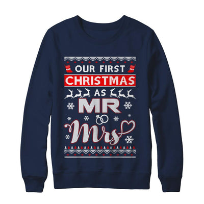 Couple Wife Husband Our First Christmas As Mr & Mrs Sweater-T-Shirt & Sweatshirt-Crewneck Sweatshirt-Navy