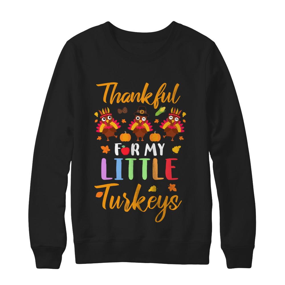 Thanksgiving Thankful For My Little Turkeys-T-Shirt & Sweatshirt-Crewneck Sweatshirt-Black