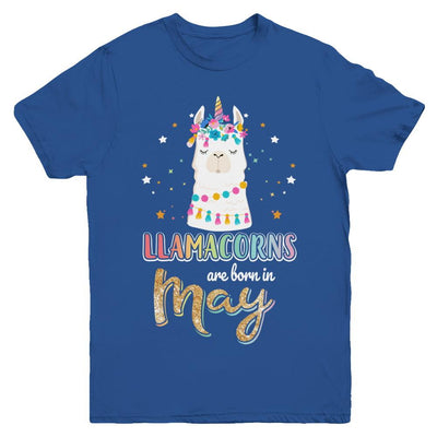 Llama Unicorn Llamacorns Born In May Birthday Gift Youth-Youth Shirt-Youth T-Shirt-Royal
