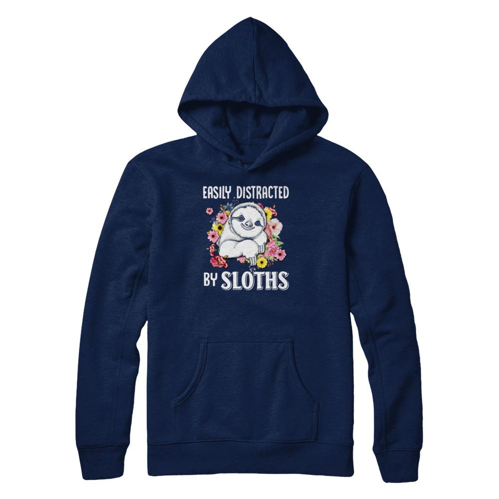 Easily Distracted By Sloths-T-Shirt & Tank Top-Pullover Hoodie-Navy