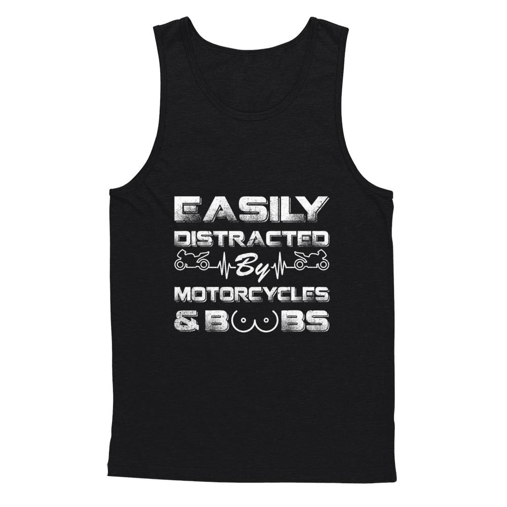Easily Distracted By Motorcycles And Boobs-T-Shirt & Hoodie-Unisex Tank-Black