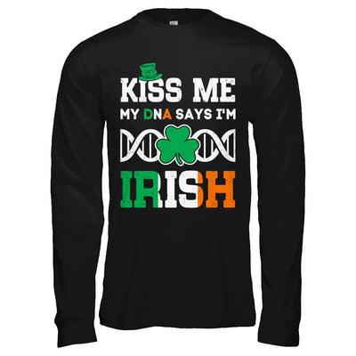 Kiss Me My DNA Says I'm Irish Patrick's Day-T-Shirt & Hoodie-Long Sleeve T-Shirt-Black