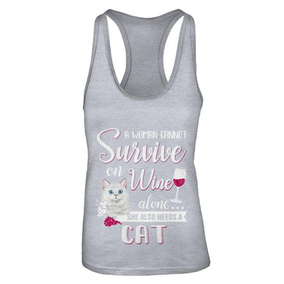 A Woman Can't Survive On Wine Alone Cat-T-Shirt & Tank Top-Women's Ideal Racerback Tank-Heather Grey