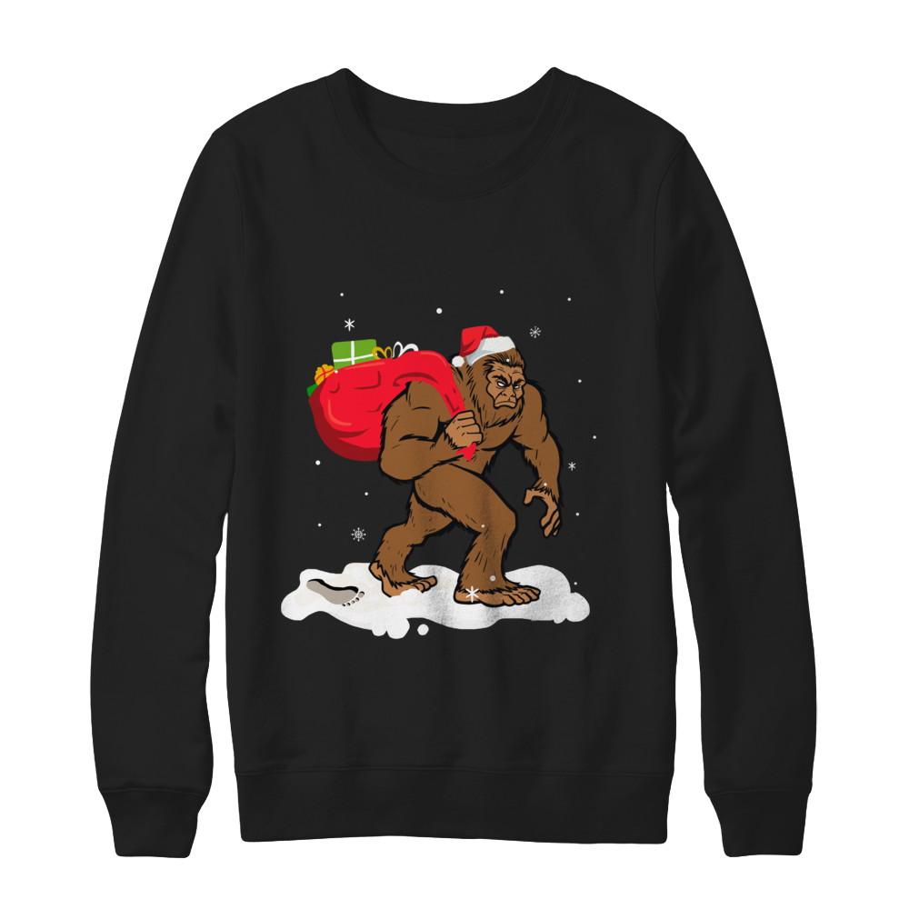 Bigfoot Santa Christmas Boys Men Sasquatch Xmas Gift-T-Shirt & Sweatshirt-Crewneck Sweatshirt-Black