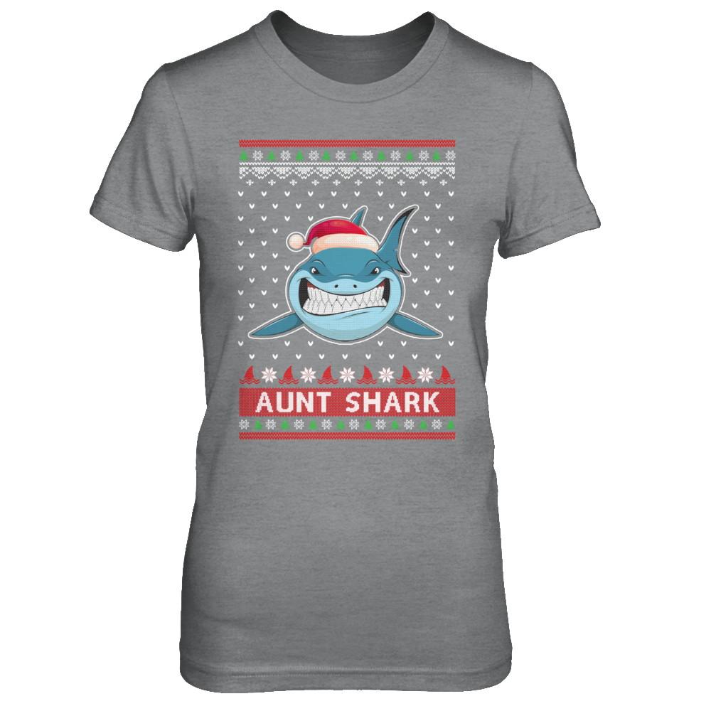 Santa Hat Aunt Shark Ugly Christmas Sweater-T-Shirt & Sweatshirt-Women's T-Shirt-Sport Grey