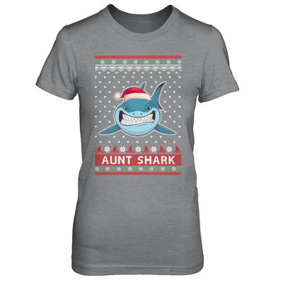 Santa Hat Aunt Shark Ugly Christmas Sweater-T-Shirt & Sweatshirt-Women's T-Shirt-Sport Grey