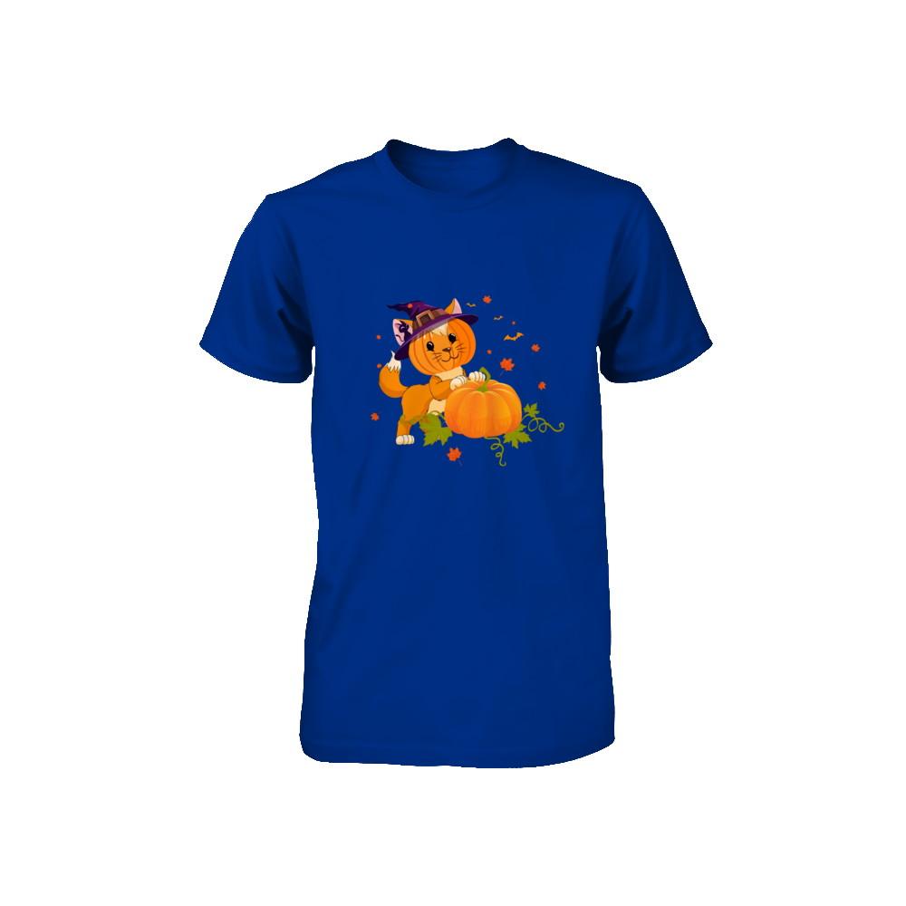 Funny Halloween Cat Pumpkin Costume Youth-Youth Shirt-