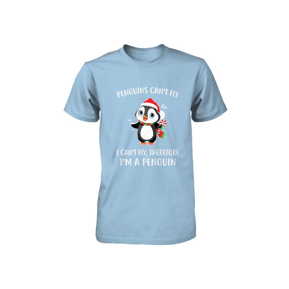 Funny Penguin I Can't Fly Christmas Gift Youth-Youth Shirt-Toddler T-Shirt-Light Blue