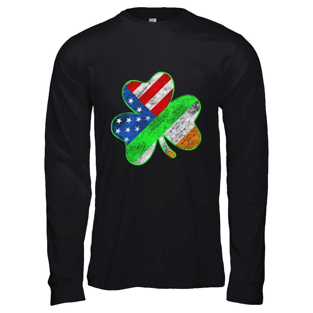 Vintage AMERICAN FLAG Ireland St Patricks Day-T-Shirt & Hoodie-Long Sleeve T-Shirt-Black