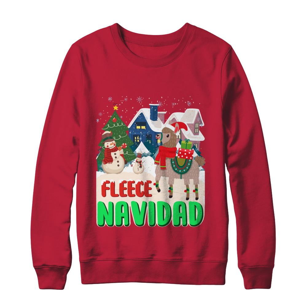 Fleece Navidad Llama Christmas Gifts Spanish-T-Shirt & Sweatshirt-Crewneck Sweatshirt-Red