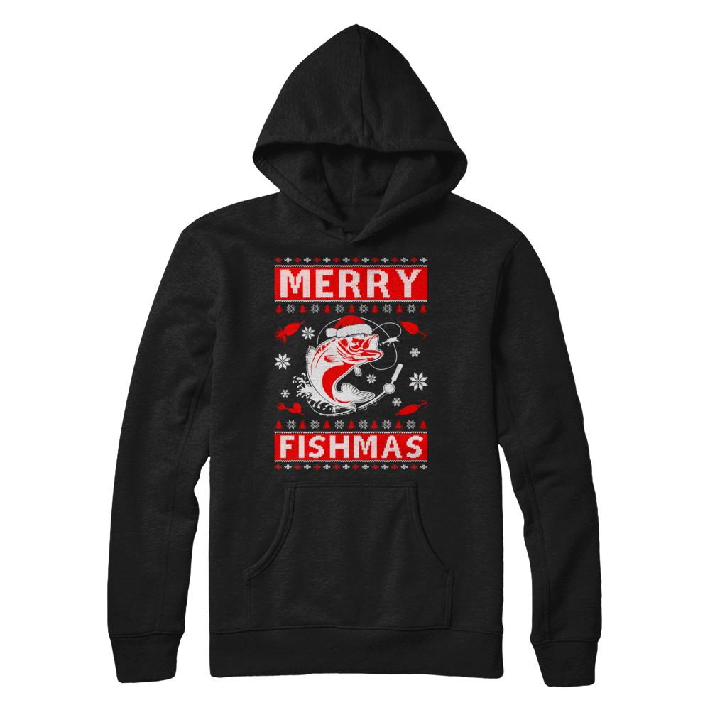 Merry Fishmas Fishing Fish Christmas Sweater-T-Shirt & Sweatshirt-Pullover Hoodie-Black