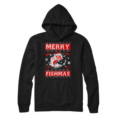 Merry Fishmas Fishing Fish Christmas Sweater-T-Shirt & Sweatshirt-Pullover Hoodie-Black