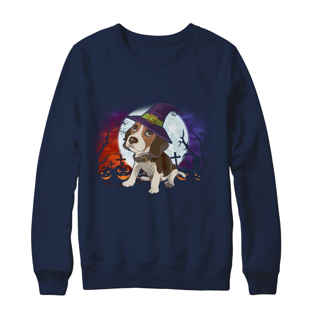 Cute Halloween Beagle Puppy Pumpkins-T-Shirt & Sweatshirt-Crewneck Sweatshirt-Navy
