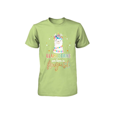 Llama Unicorn Llamacorns Born In August Birthday Gift Youth-Youth Shirt-Toddler T-Shirt-Key Lime