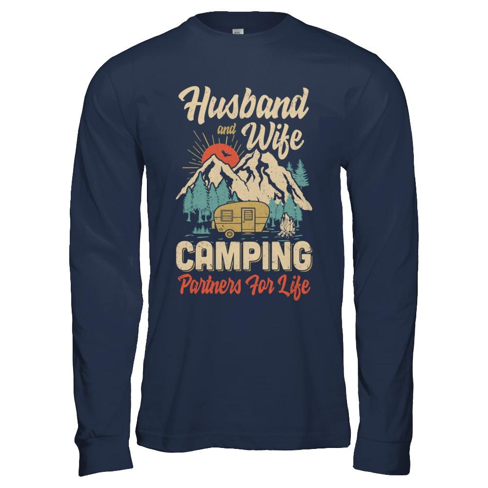 Husband And Wife Camping Partners For Life Camping-T-Shirt & Hoodie-Long Sleeve T-Shirt-Navy
