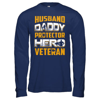 Husband Daddy Protector Hero Veteran-T-Shirt & Hoodie-Long Sleeve T-Shirt-Navy