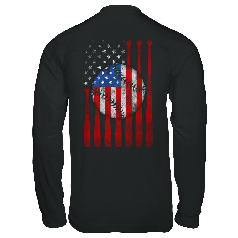 American Flag Vintage Baseball-T-Shirt & Hoodie-Long Sleeve T-Shirt-Black